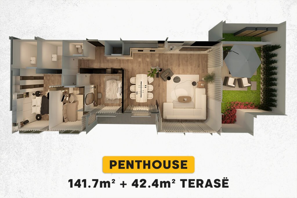 Penthouse 141.7m² + 42.4m² në #SHITJE në Emshir