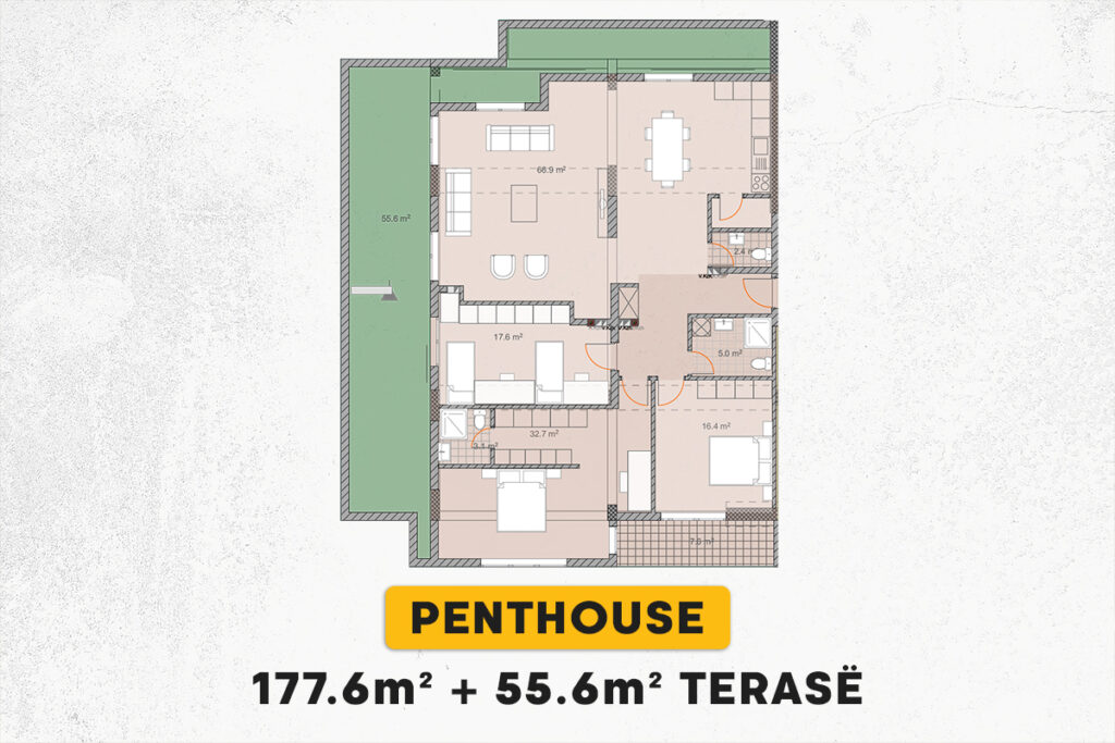 Penthouse 177.6m² + 55.6m² në SHITJE në Emshir